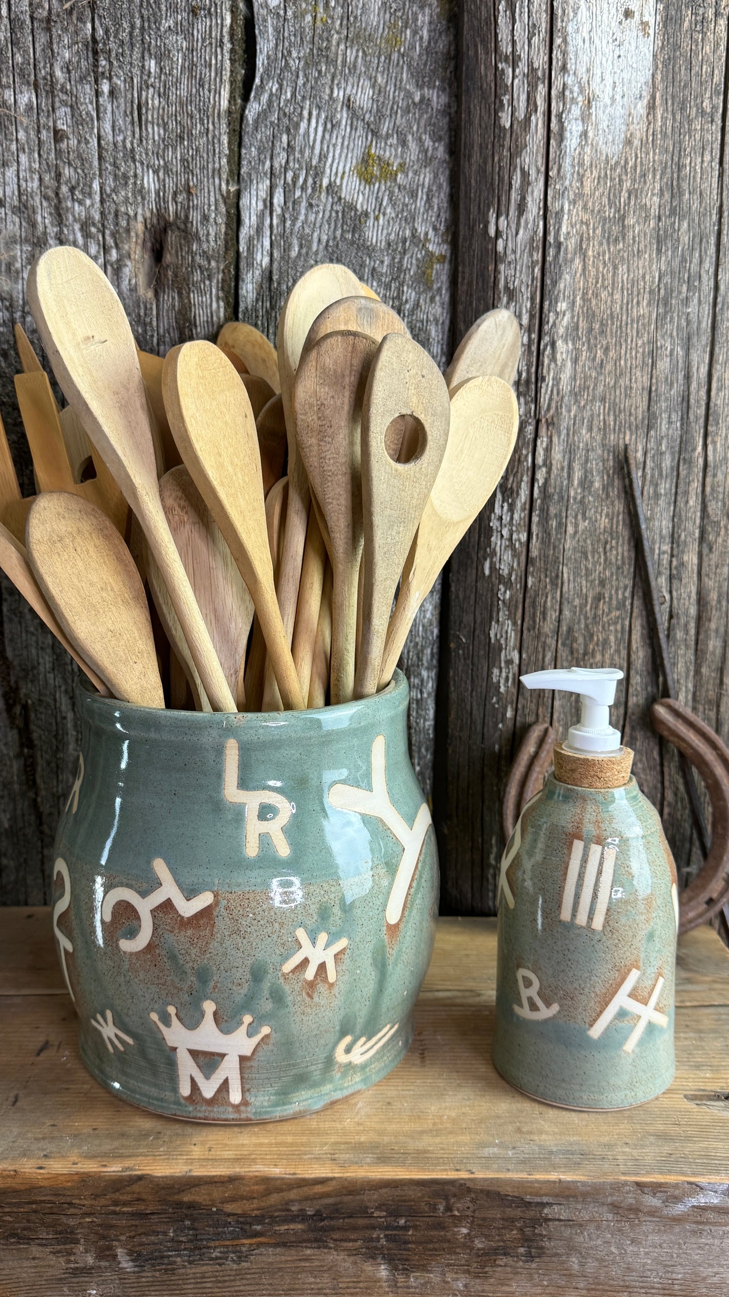 Kitchen Utensil Crock and soap dispenser - Sagebrush