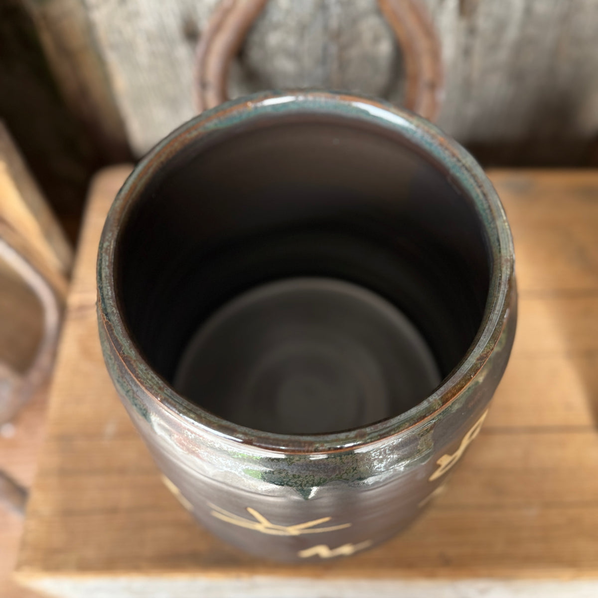 Kitchen Utensil Crock,and Oil Bottle - Leather/ Sagebrush Branded