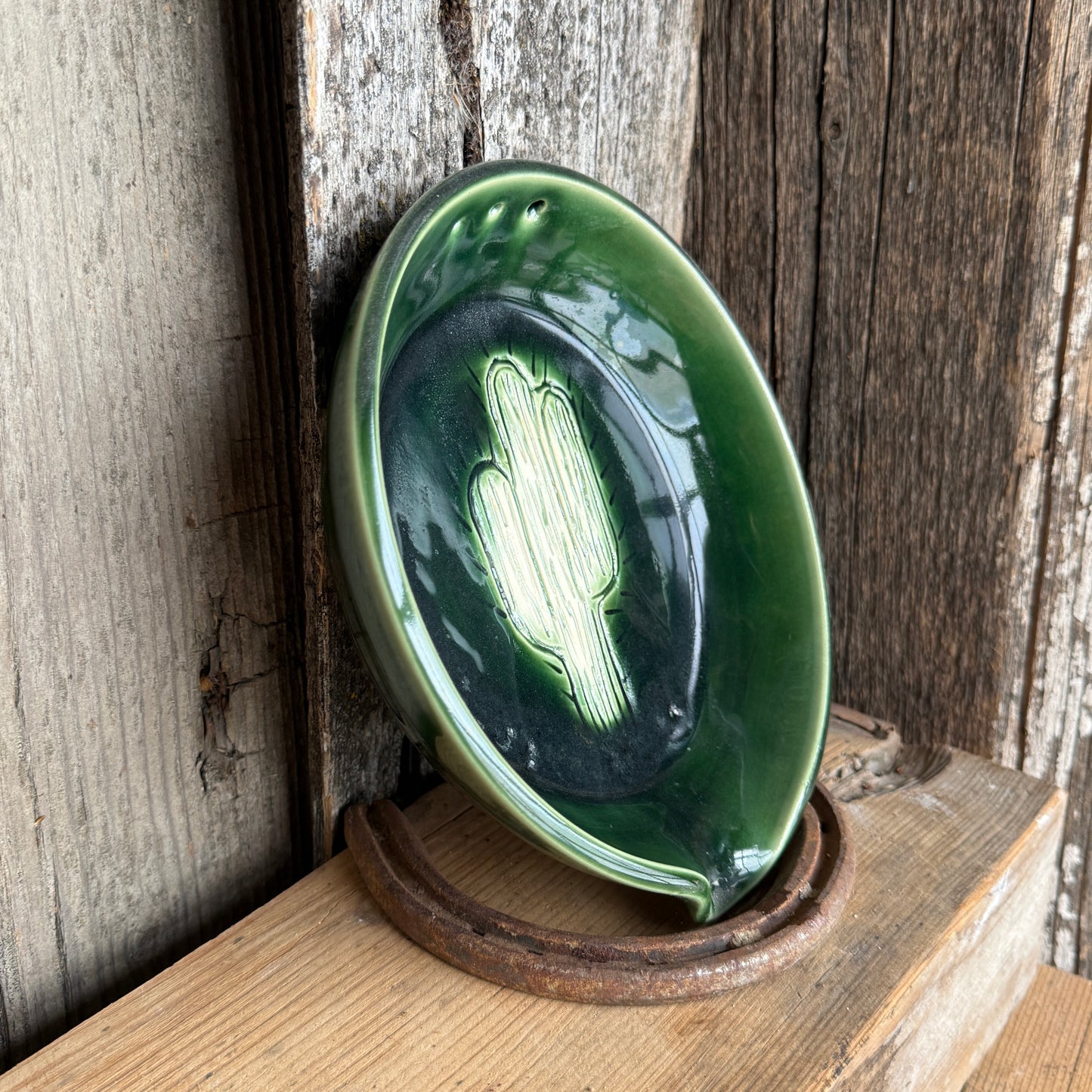 Spoon Rest and Herb stripper - cactus emerald green