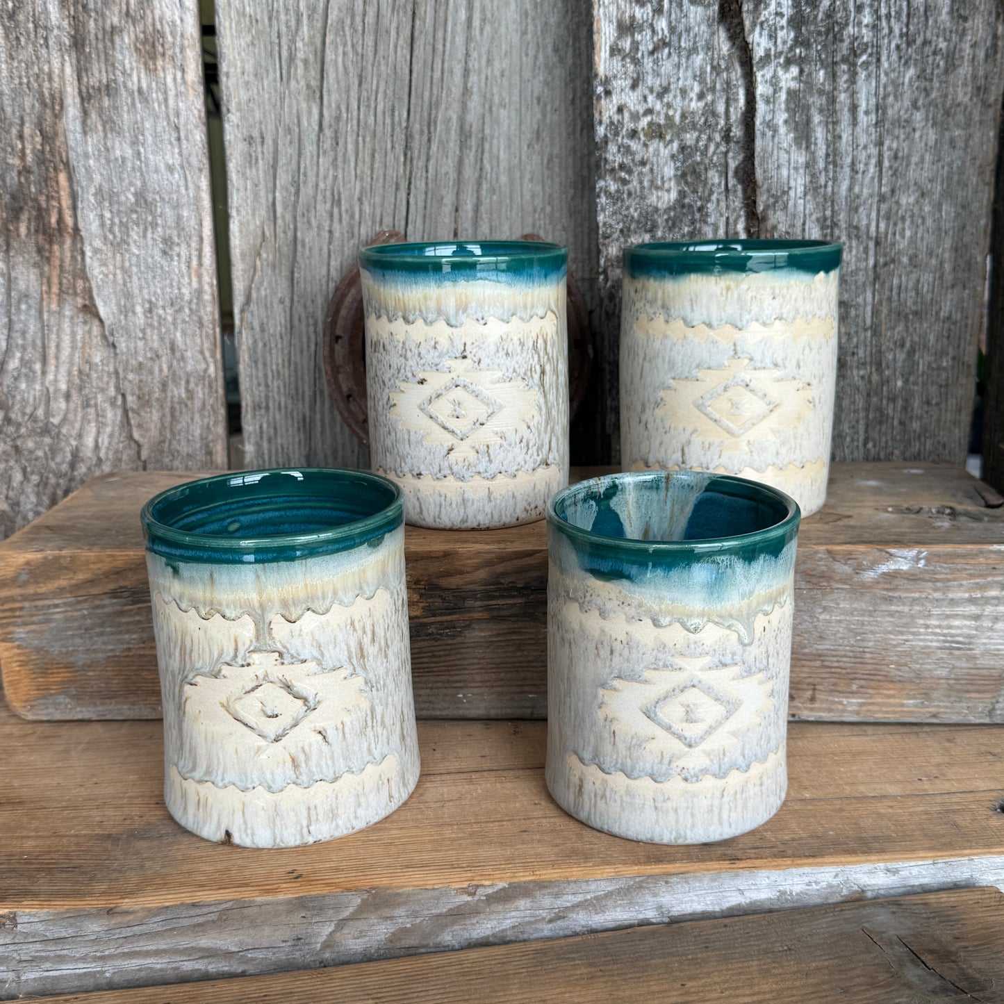 Cup Set of 4 - Southwestern Speckle park and Turquoise Green