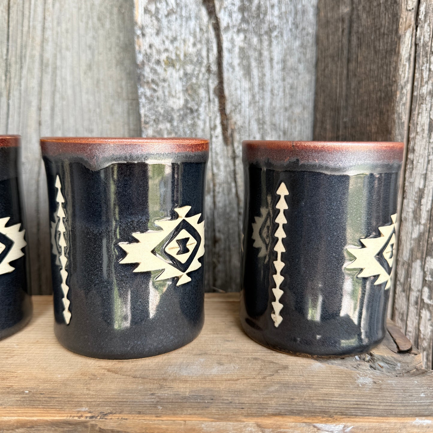 Cup Set of 4 - southwestern copper and gun medal