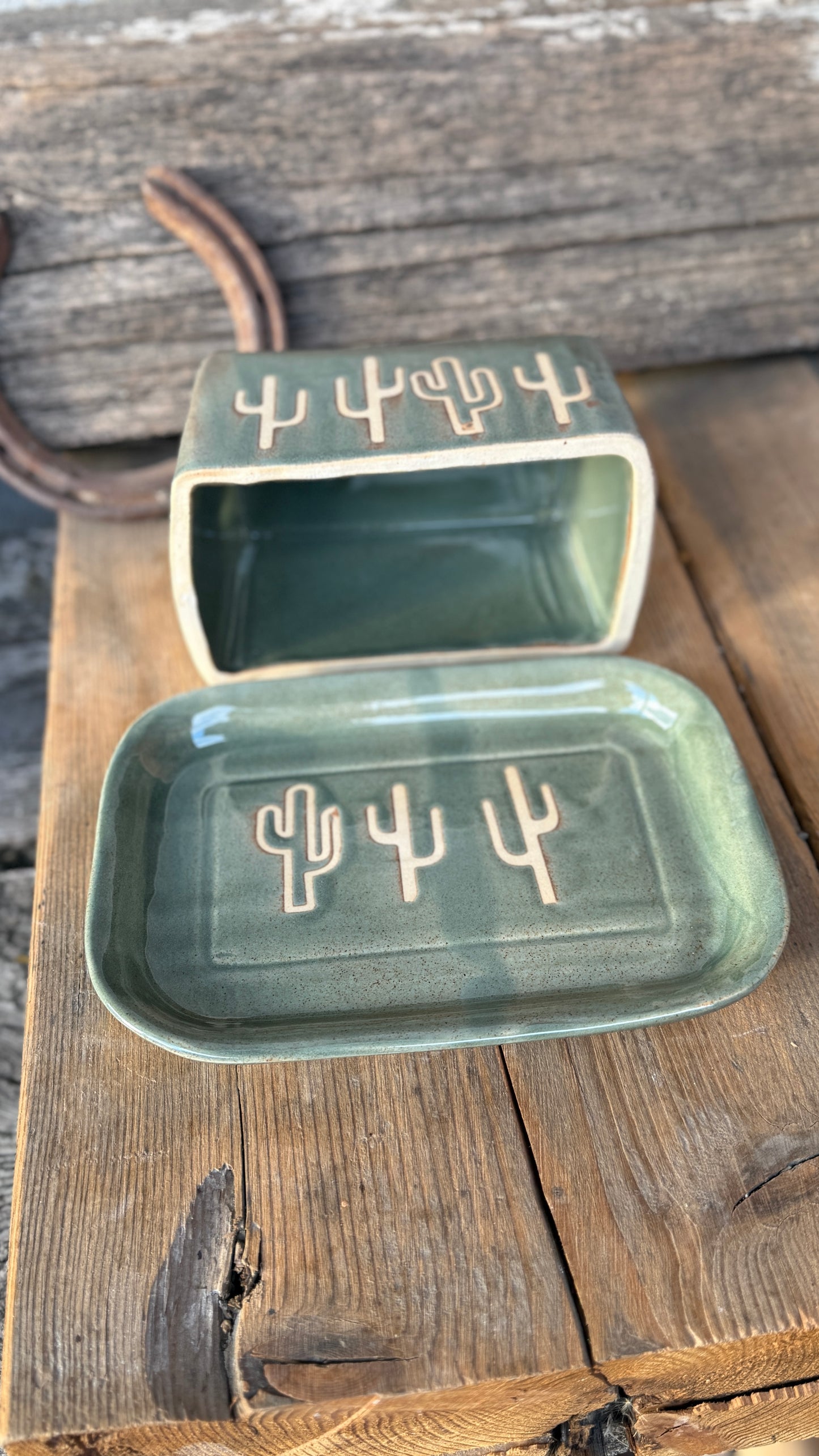 Set- Cactus Butter dish, spoon rest and oil bottle
