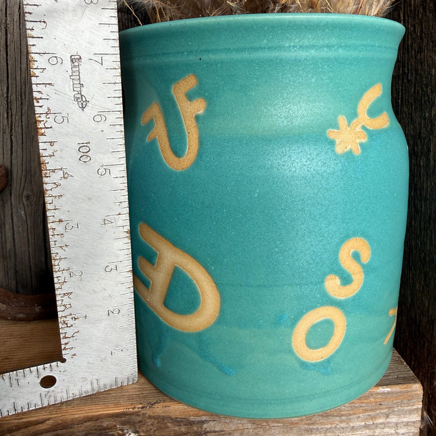 Kitchen Utensil Crock, spoon rest and Oil Bottle - Branded Turquoise