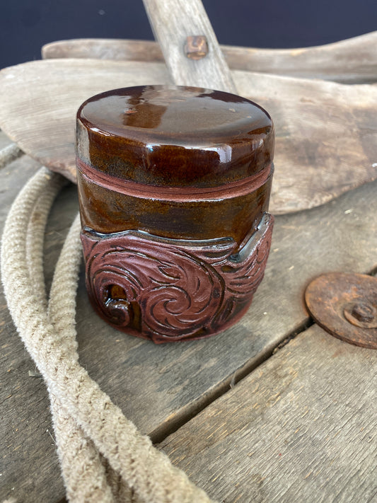 Hand Carved Leather Canister - Second