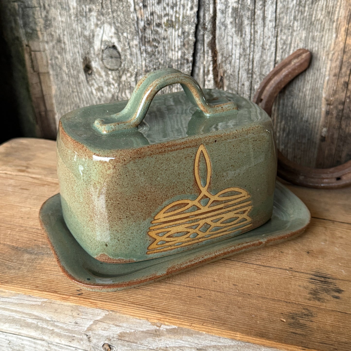 Butter Dish Sagebrush  Boot Stitch