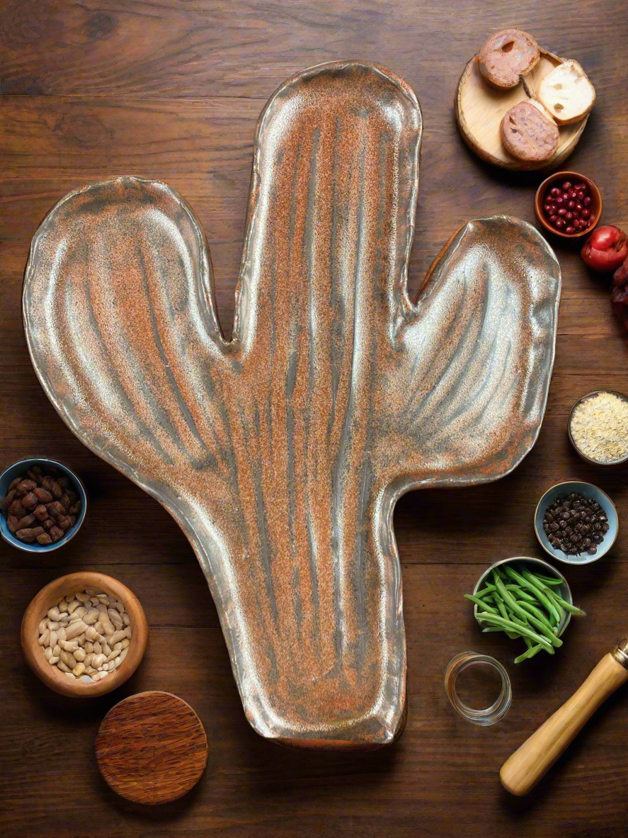 Large Blackened Copper Cactus Platter