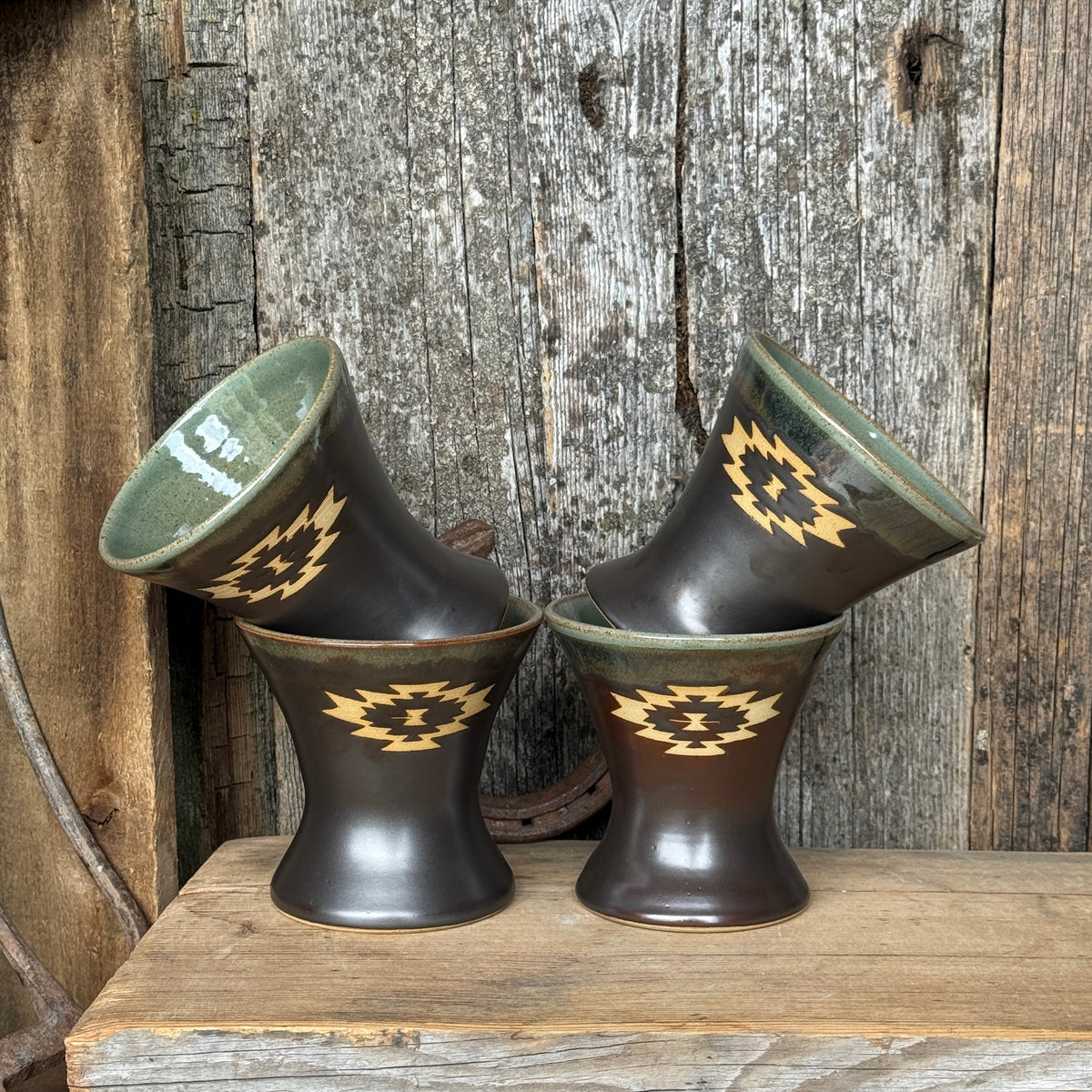 Margtini Cup Set of 4 - Sagebrush and leather