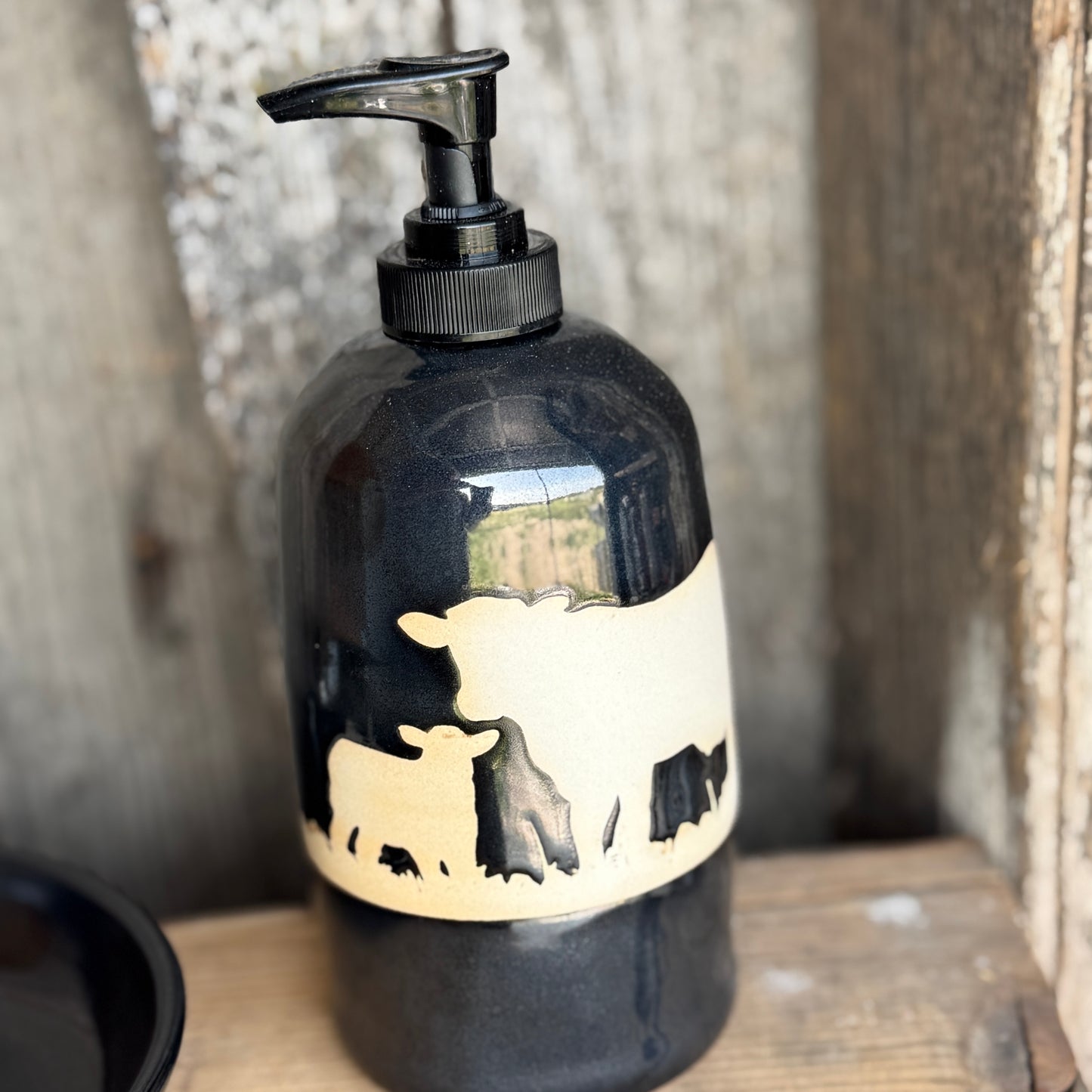 Soap dispenser and spoon rest -  Cattle In Gunmetal