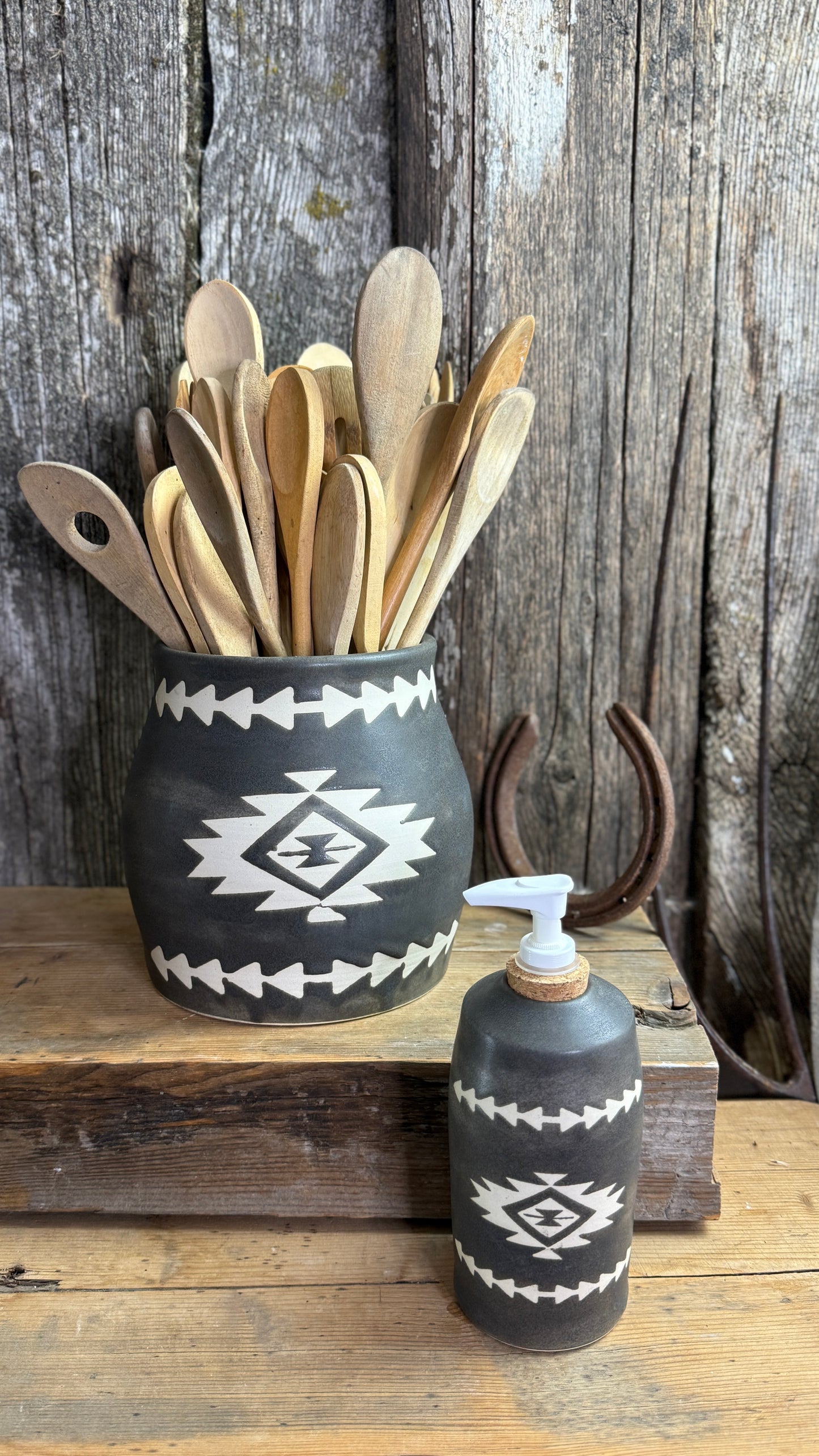 Kitchen Utensil Crock and soap dispenser - River Rock