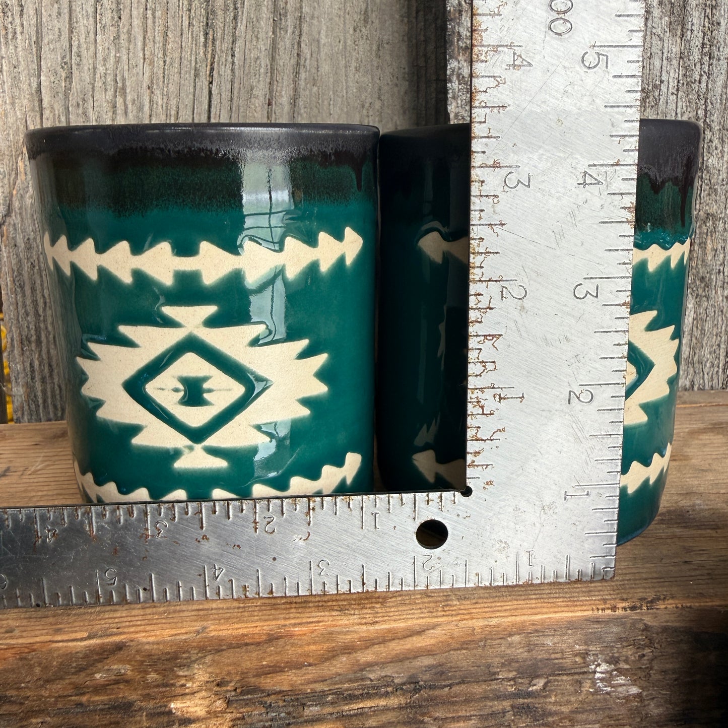 Cup Set of 4 - Southwestern Black and Turquoise Green