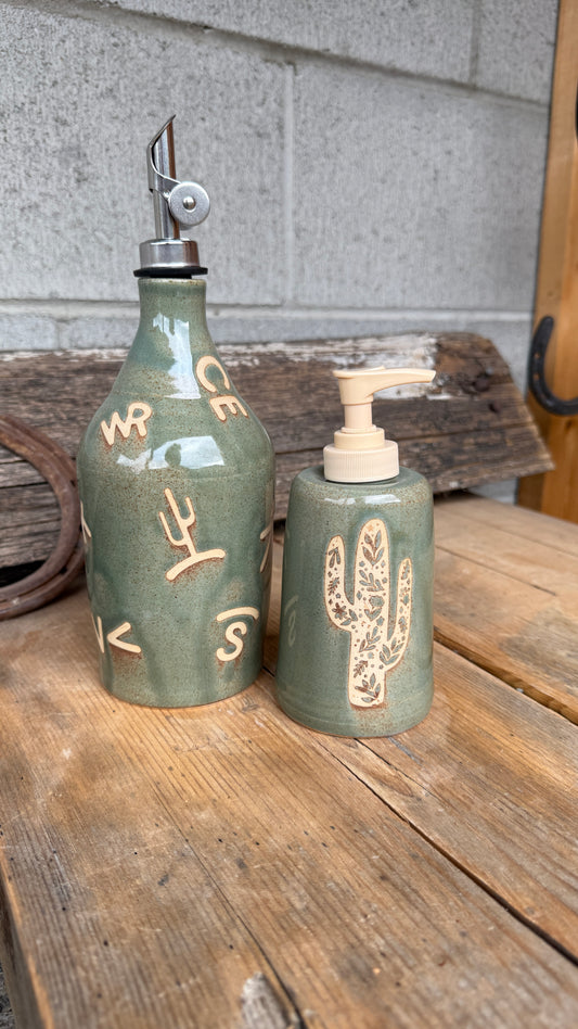 Set - oil bottle and soap dispenser