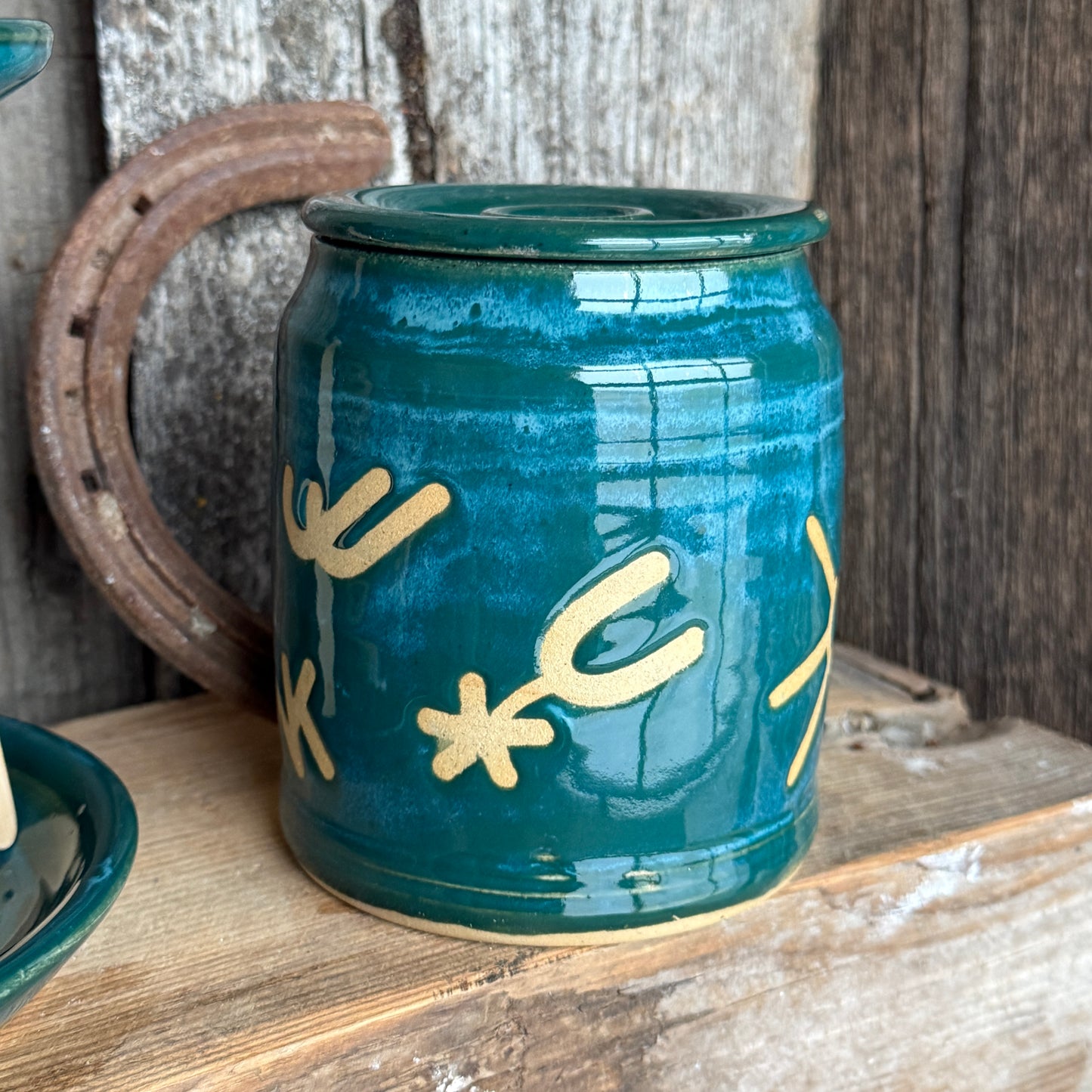 Bathroom Set of 3 - Soap Bottle, canister, and toothbrush holder - Branded Green Turquoise