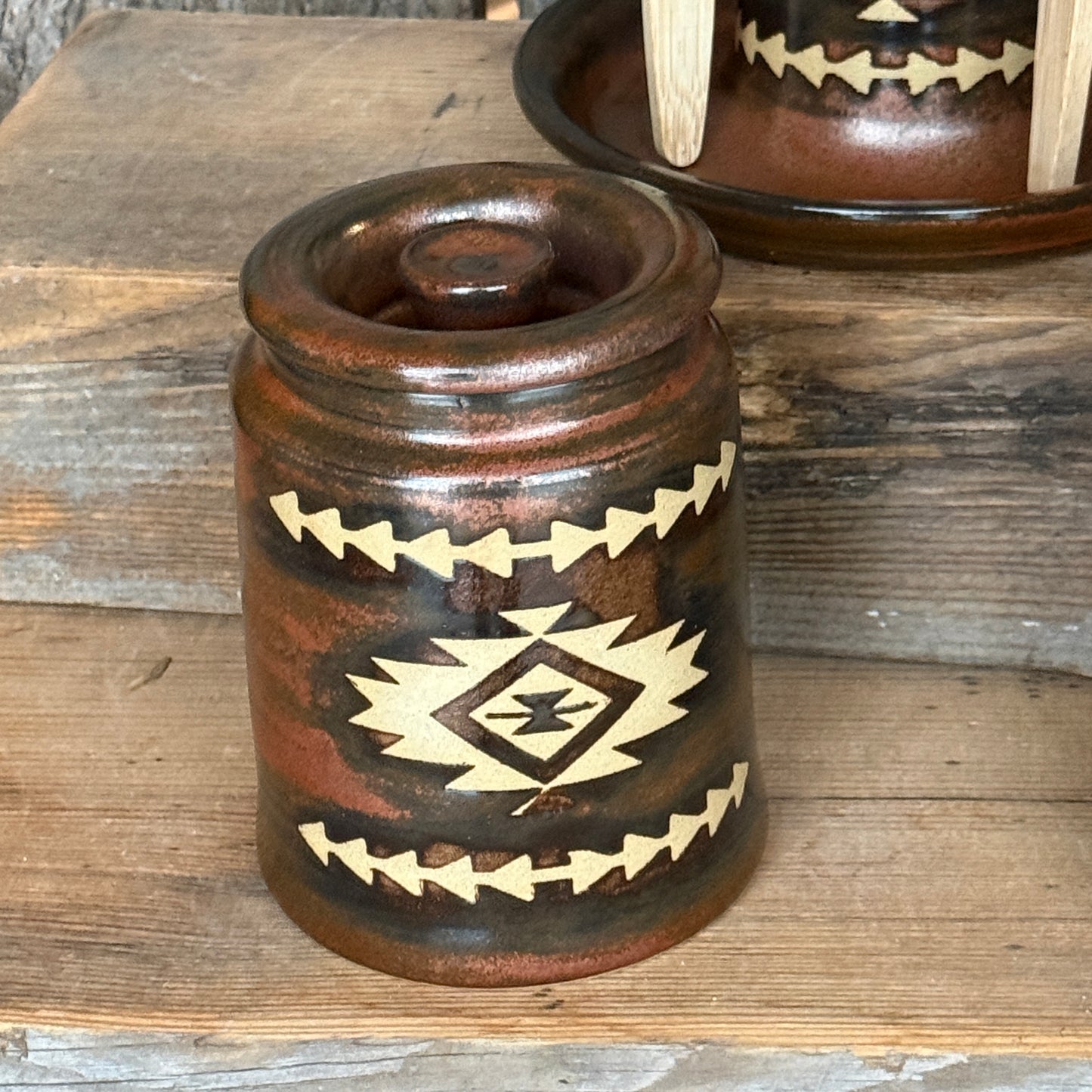 Bathroom Set of 3 - Soap Bottle, canister, and toothbrush holder - Southwestern Copper