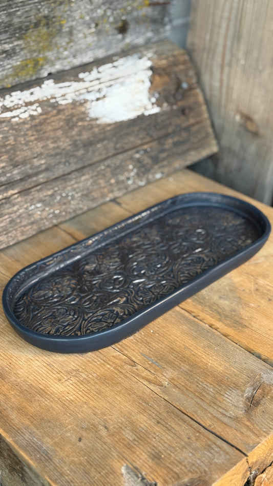 14” “hand tooled leather” Serving Platter