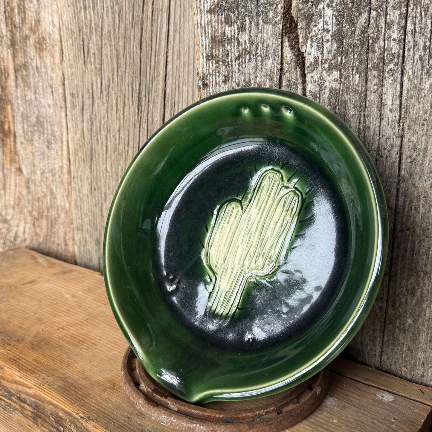 Spoon Rest and Herb stripper - cactus emerald green