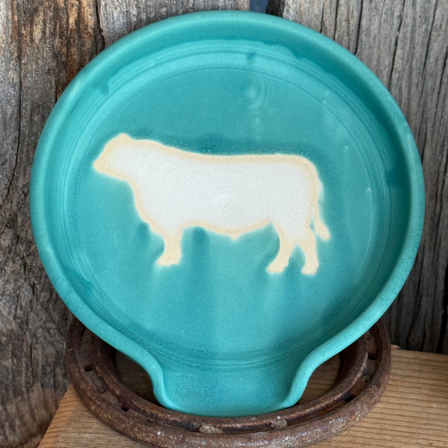 Soap dispenser and spoon rest -  Cattle in turquoise