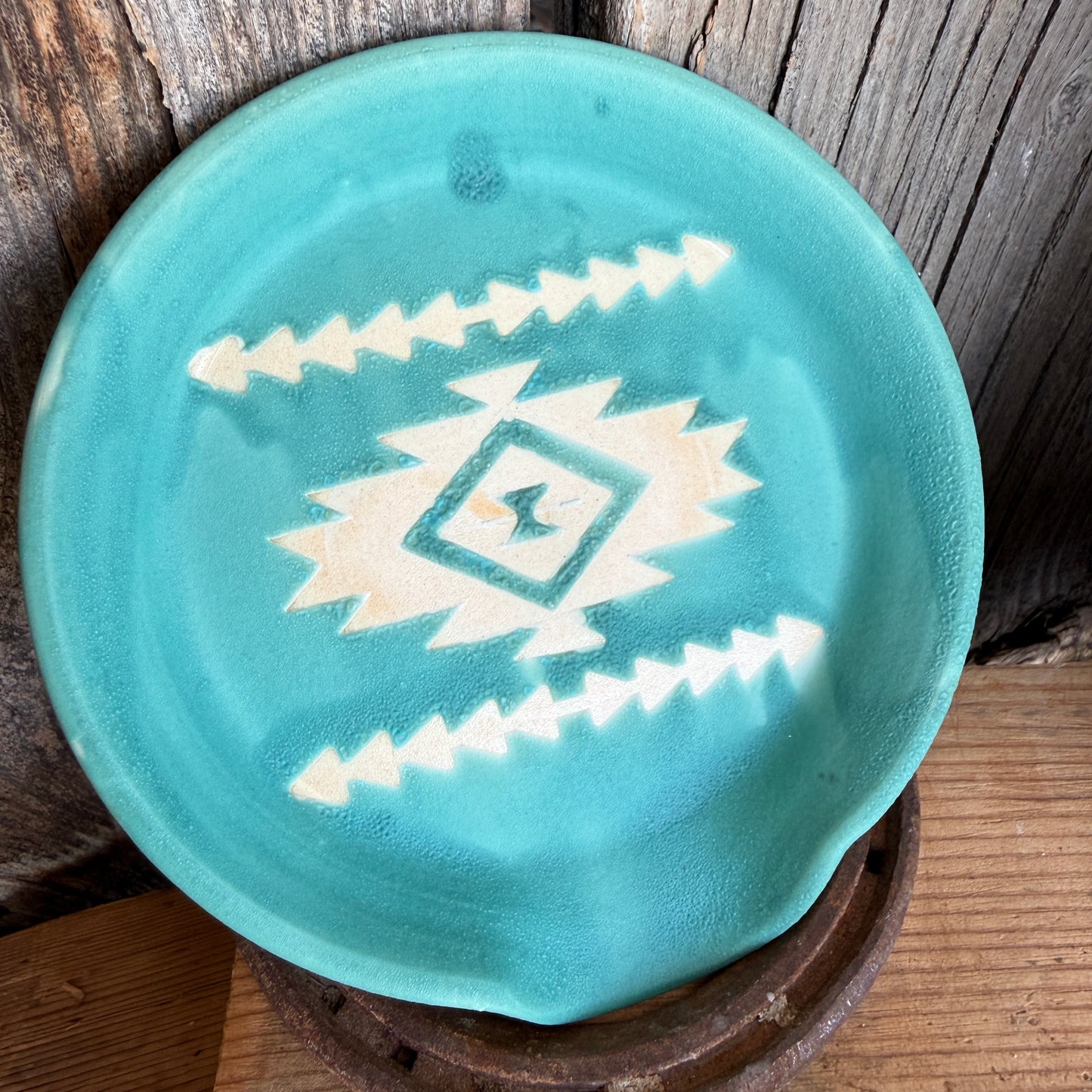 Kitchen Utensil Crock, spoon rest and Oil Bottle - turquoise