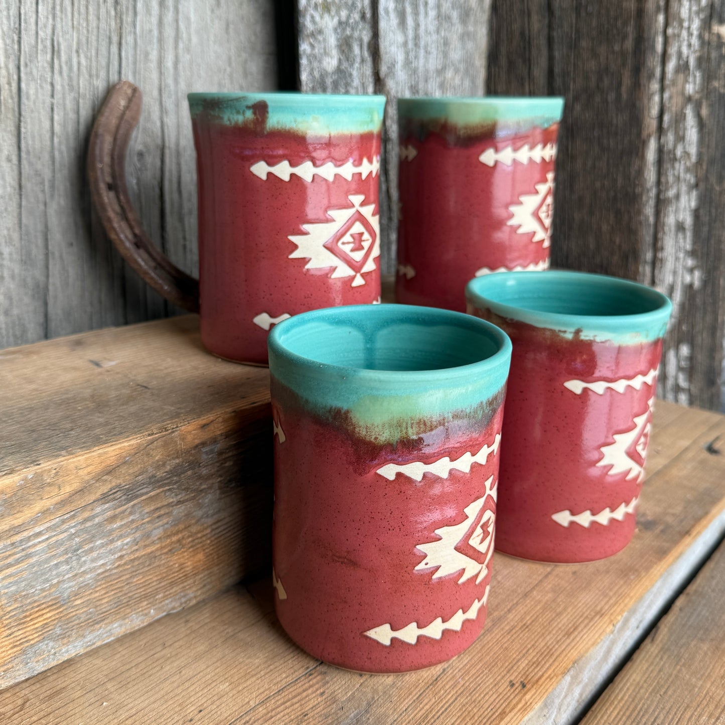 Cup Set of 4 - southwestern Turquoise and Tajin
