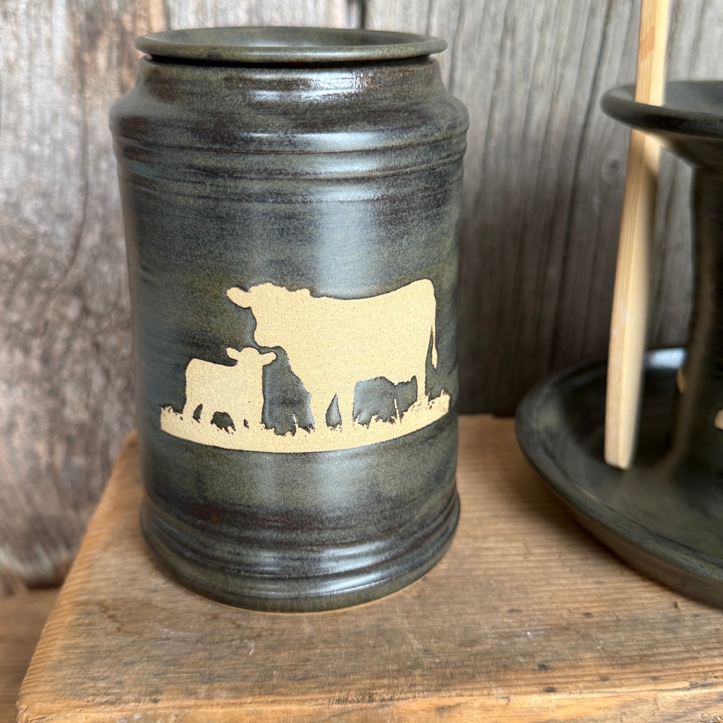 Bathroom Set of 3 - Soap Bottle, canister, and toothbrush holder - Cattle Chicory