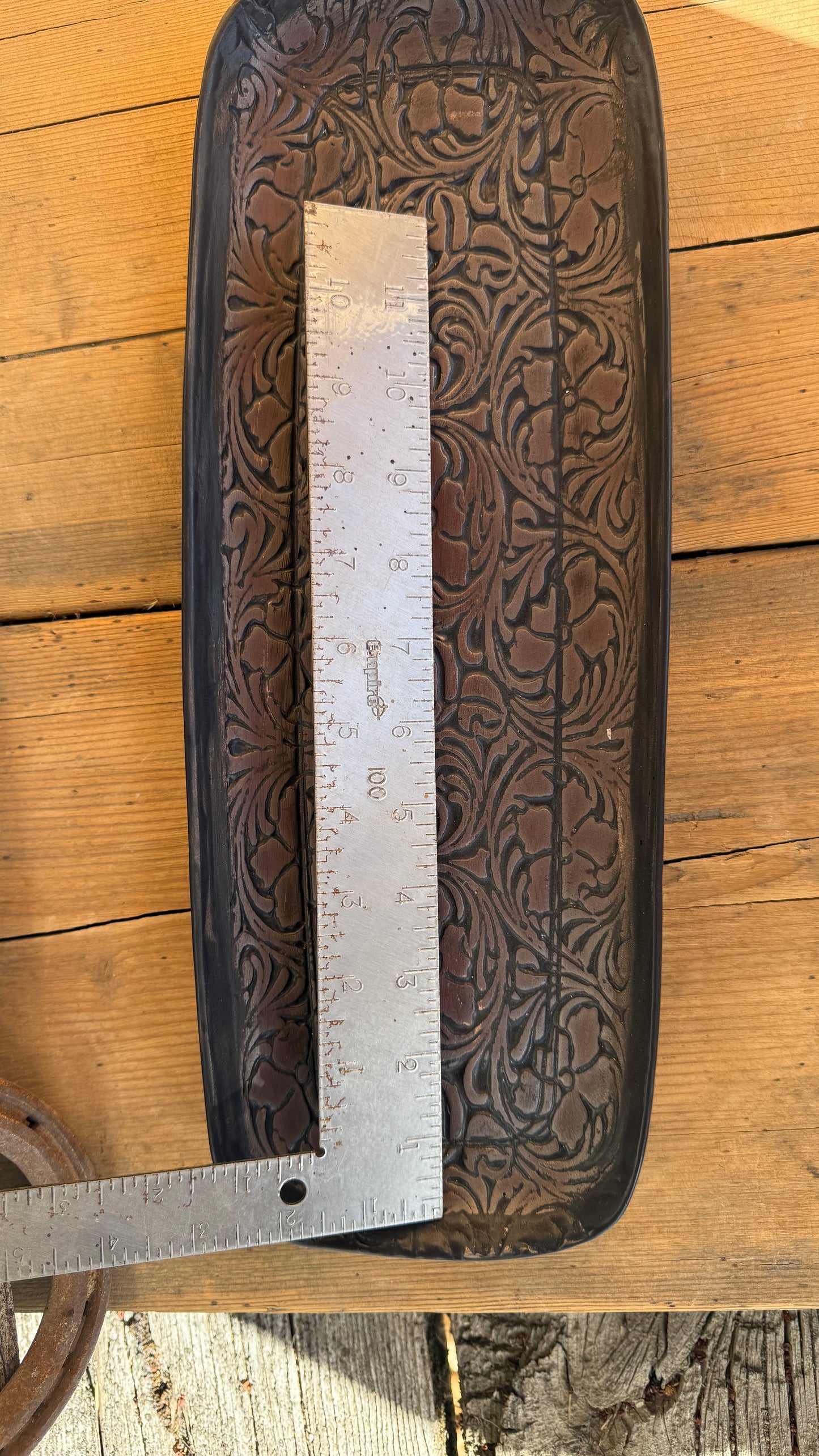 15” Stamped Leather Serving Platter and Butter Dish Set