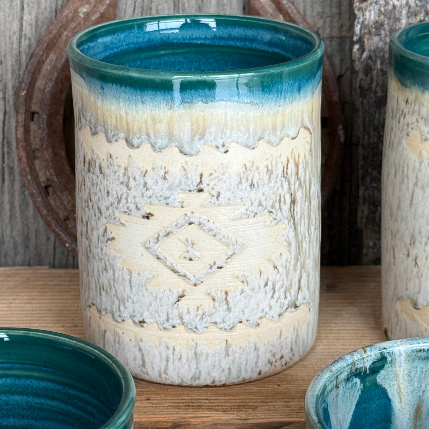 Cup Set of 4 - Southwestern Speckle park and Turquoise Green