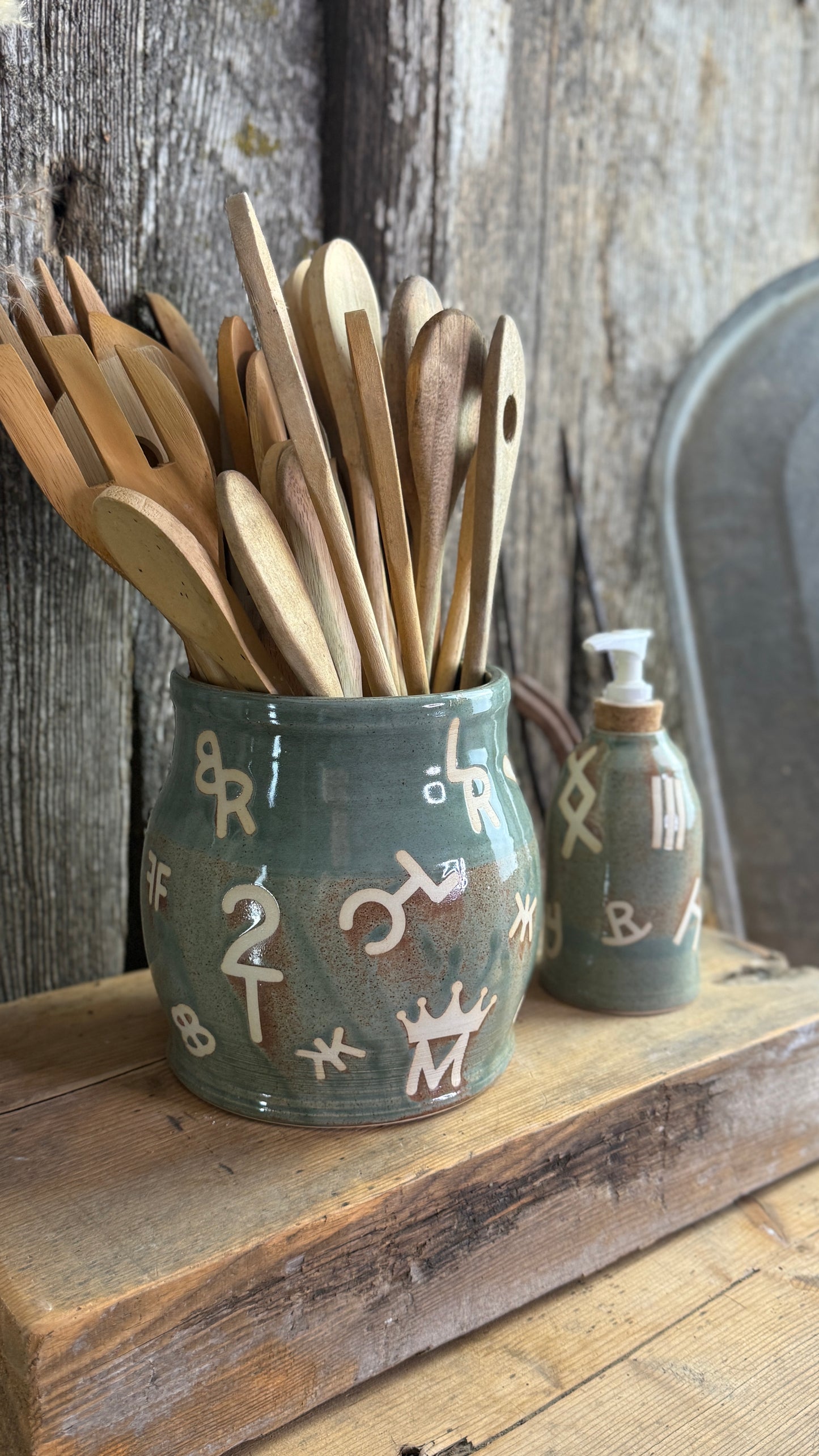 Kitchen Utensil Crock and soap dispenser - Sagebrush