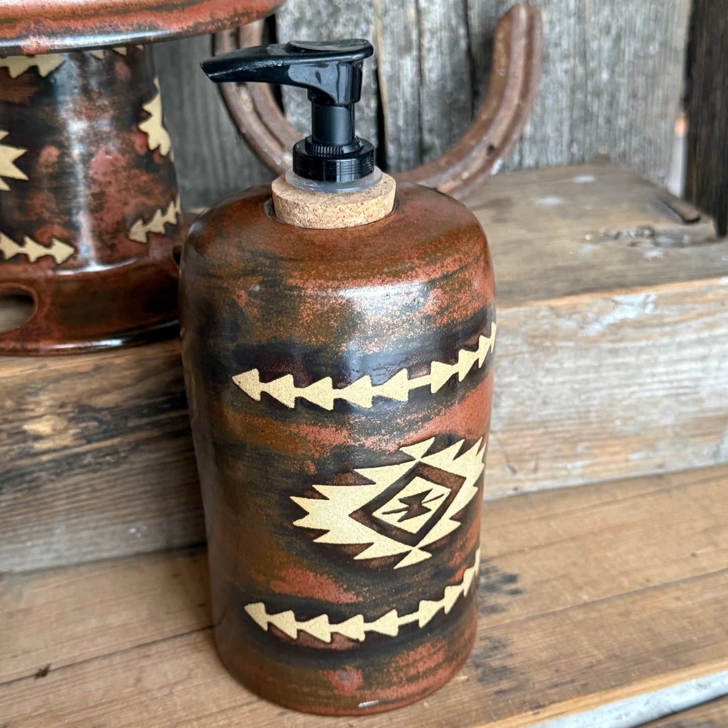 Bathroom Set of 3 - Soap Bottle, canister, and toothbrush holder - Southwestern Copper