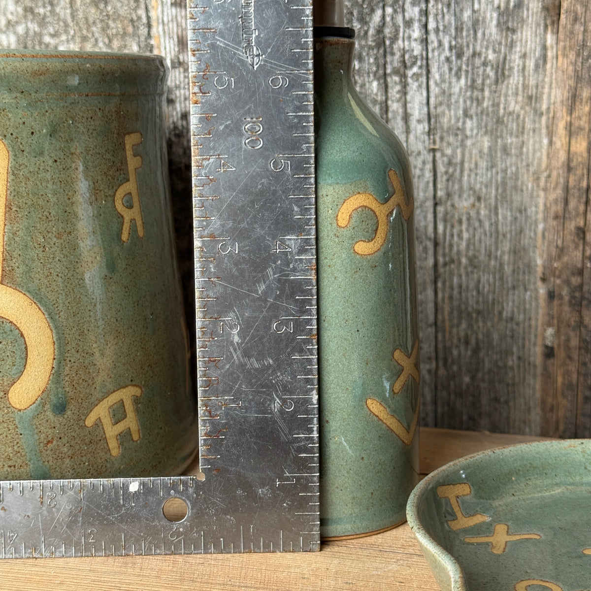 Kitchen Utensil Crock, spoon rest and oil bottle- Sagebrush Branded