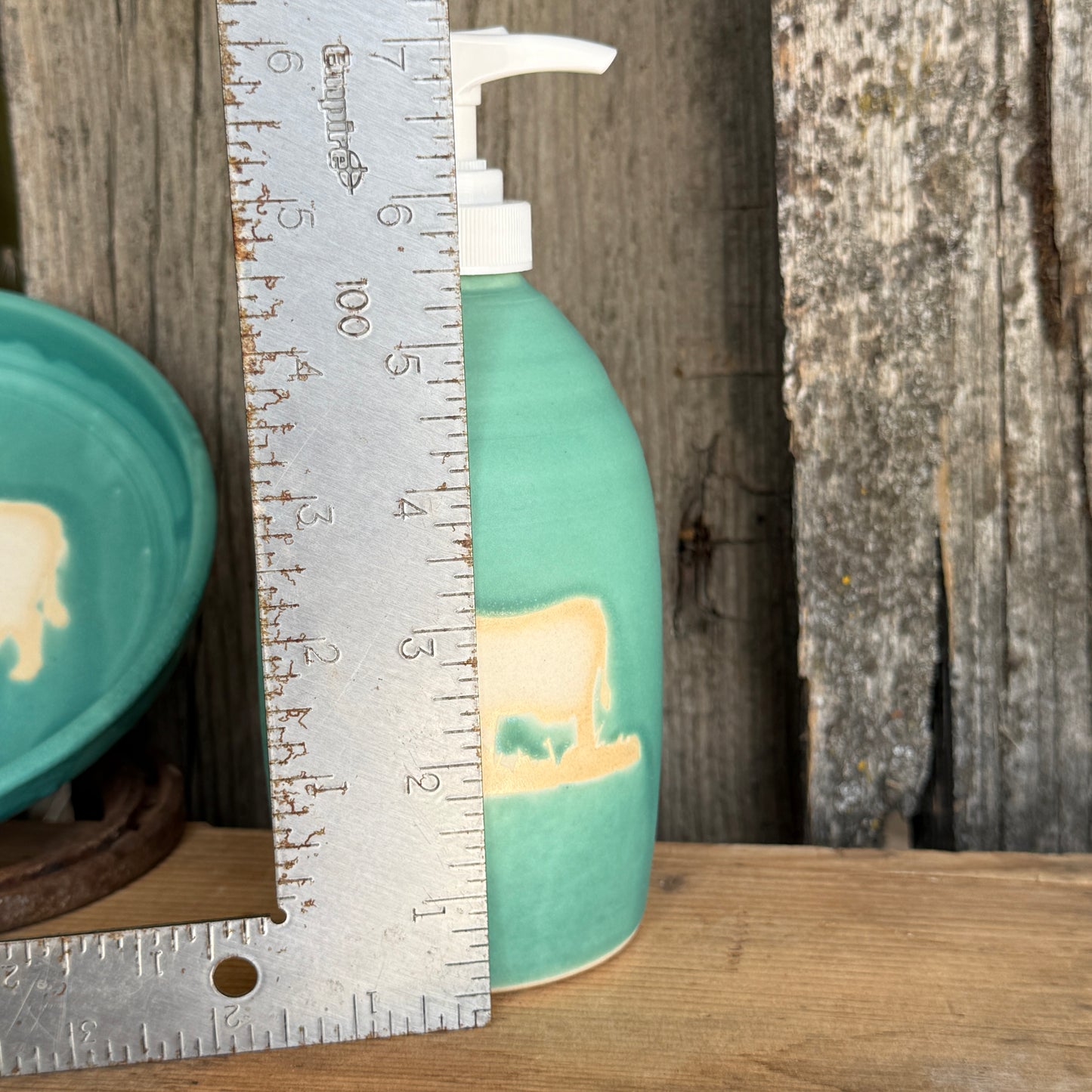 Soap dispenser and spoon rest -  Cattle in turquoise