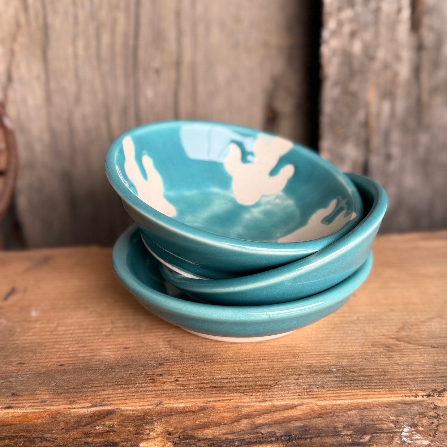 Sauce bowl set of 3 turquoise cactus