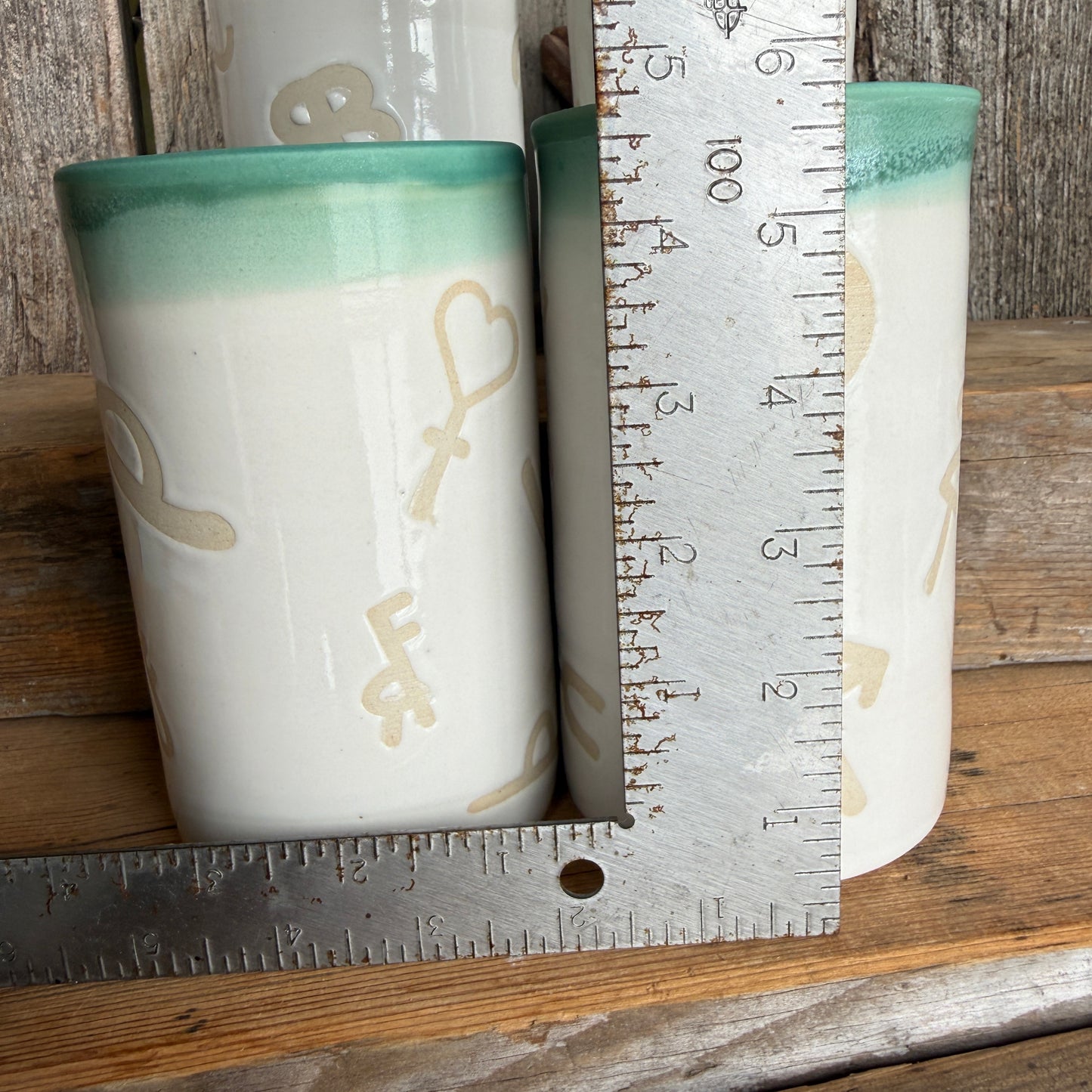 Cup Set of 4 - Branded  White and Turquoise