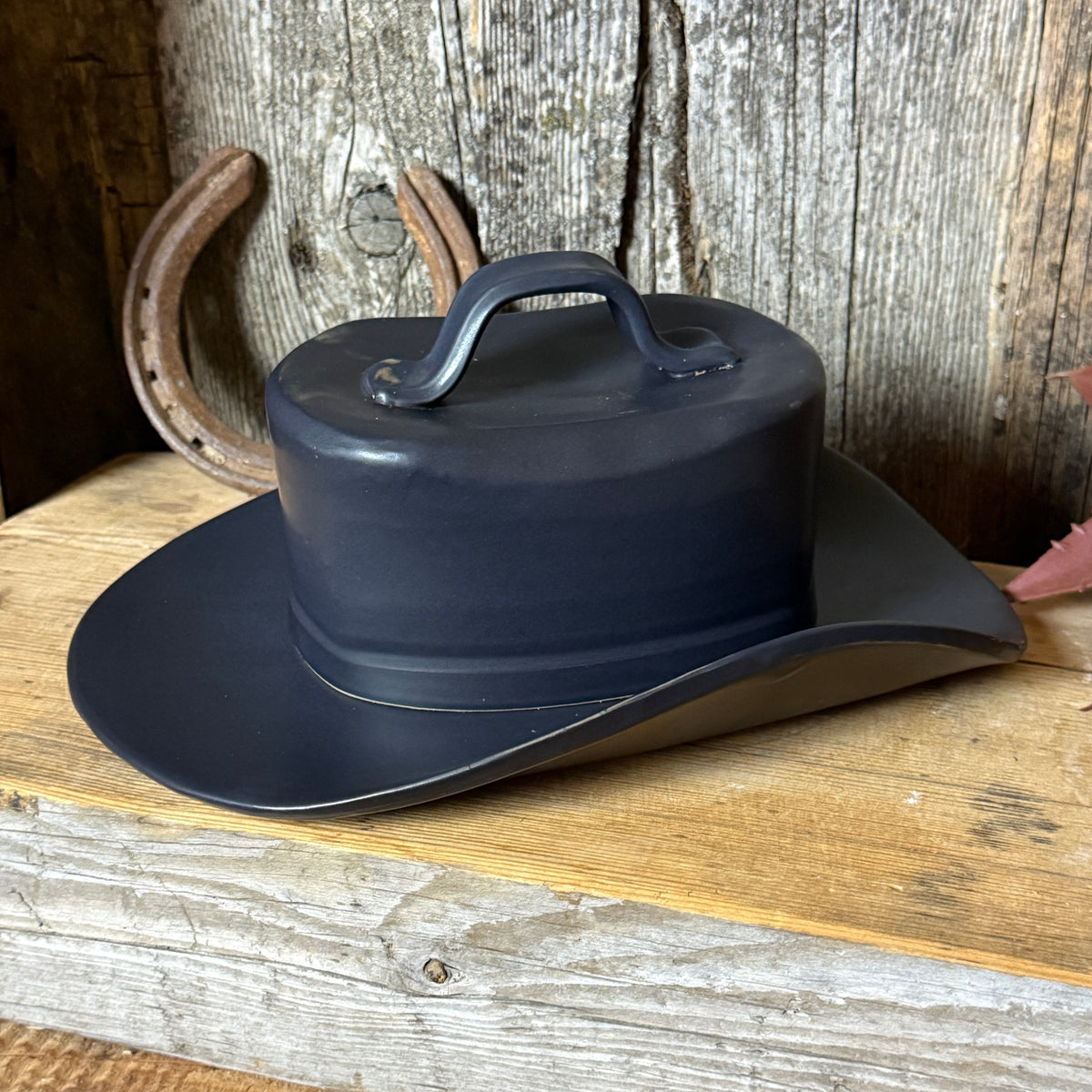 Cowboy Hat Butter Dish Eagle Feather