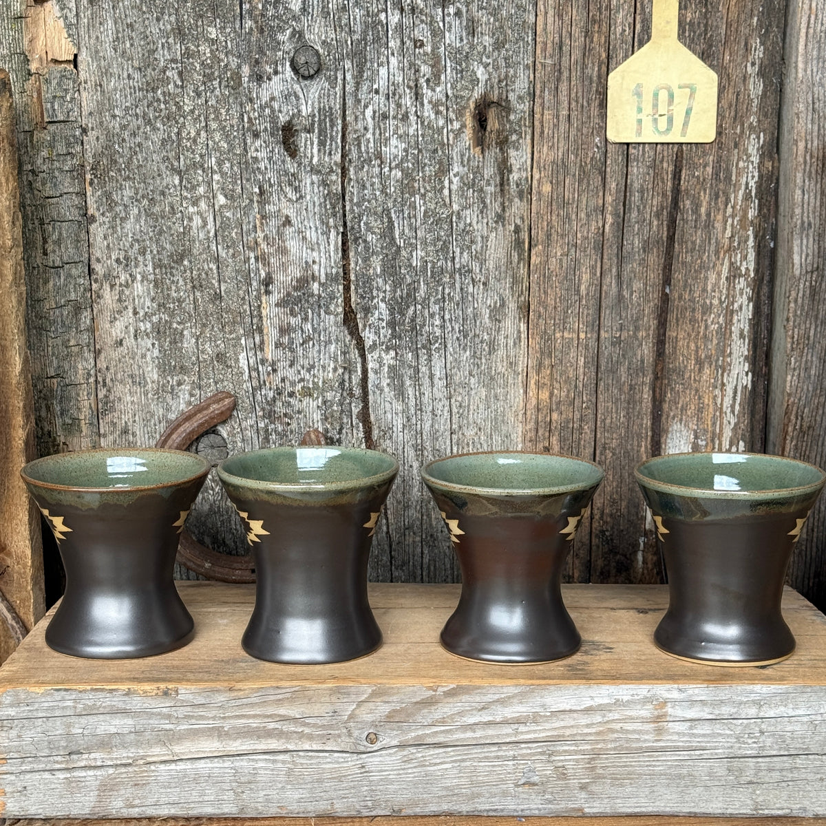 Margtini Cup Set of 4 - Sagebrush and leather